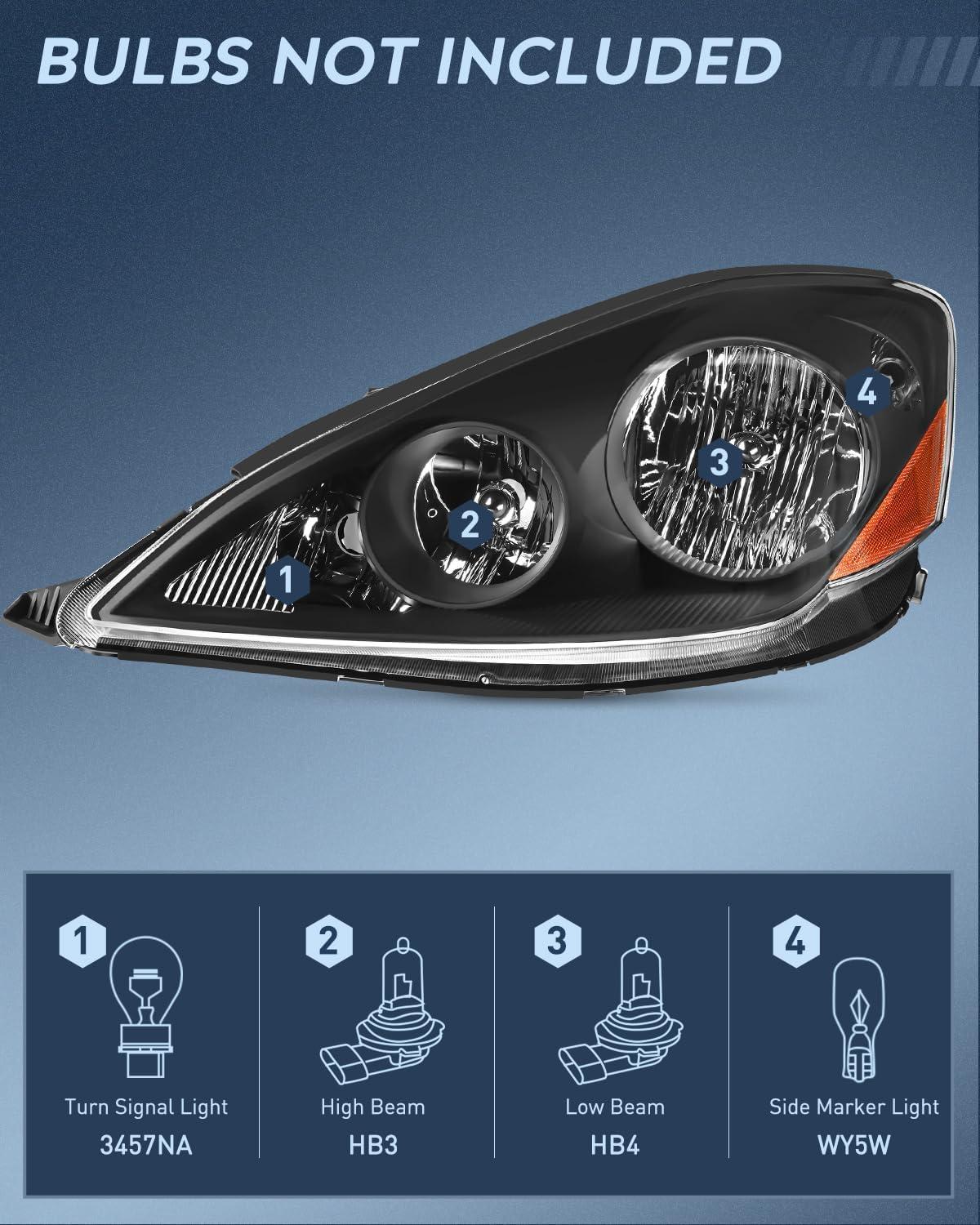 image:imageNilight Headlight Assembly Compatible with 2004 2005 Toyota Sienna Black Housing Amber Reflector Upgraded Clear Lens Headlights Replacement Driver and Passenger SideBlack Housing Amber Reflector