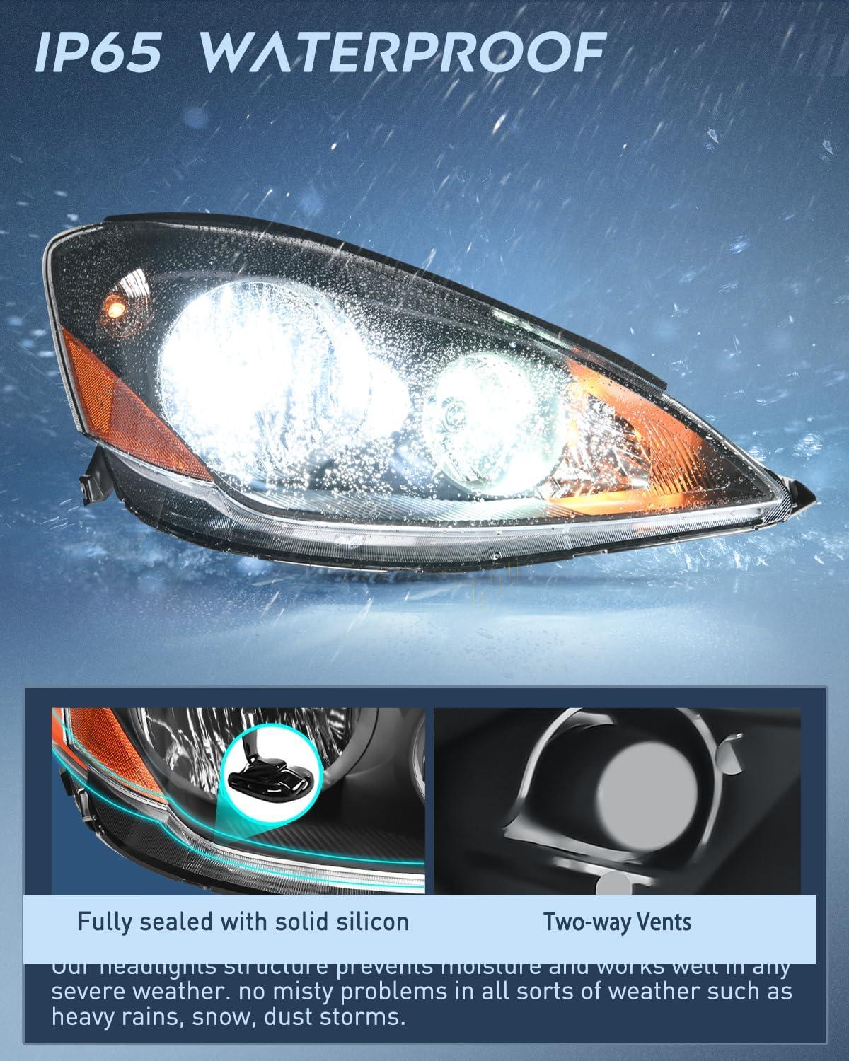 image:imageNilight Headlight Assembly Compatible with 2004 2005 Toyota Sienna Black Housing Amber Reflector Upgraded Clear Lens Headlights Replacement Driver and Passenger SideBlack Housing Amber Reflector