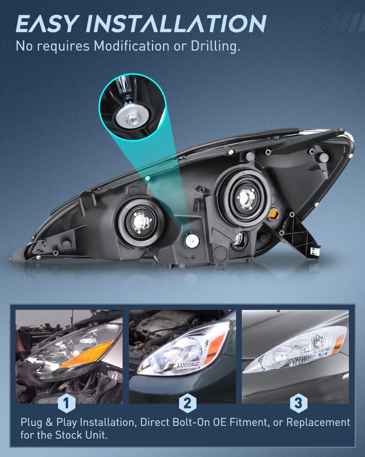 image:imageNilight Headlight Assembly Compatible with 2004 2005 Toyota Sienna Black Housing Amber Reflector Upgraded Clear Lens Headlights Replacement Driver and Passenger SideChrome Housing Amber Reflector