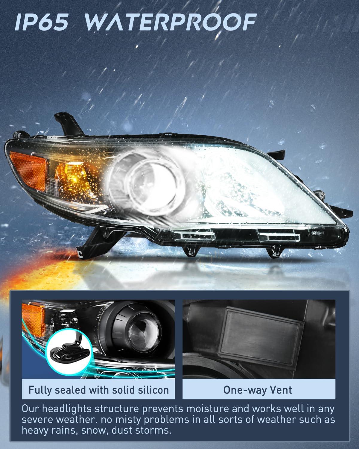 image:imageNilight Headlight Assembly Compatible with 2004 2005 Toyota Sienna Black Housing Amber Reflector Upgraded Clear Lens Headlights Replacement Driver and Passenger SideBlack Housing Amber Reflector