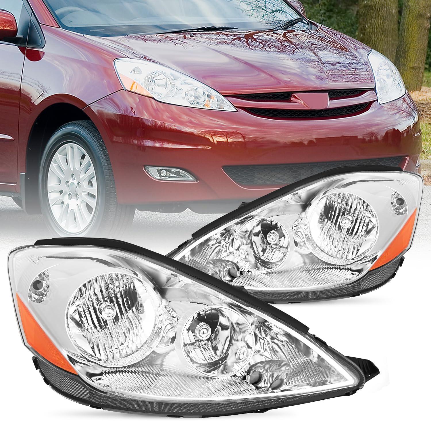 image:imageNilight Headlight Assembly Compatible with 2004 2005 Toyota Sienna Black Housing Amber Reflector Upgraded Clear Lens Headlights Replacement Driver and Passenger SideChrome Housing Amber Reflector