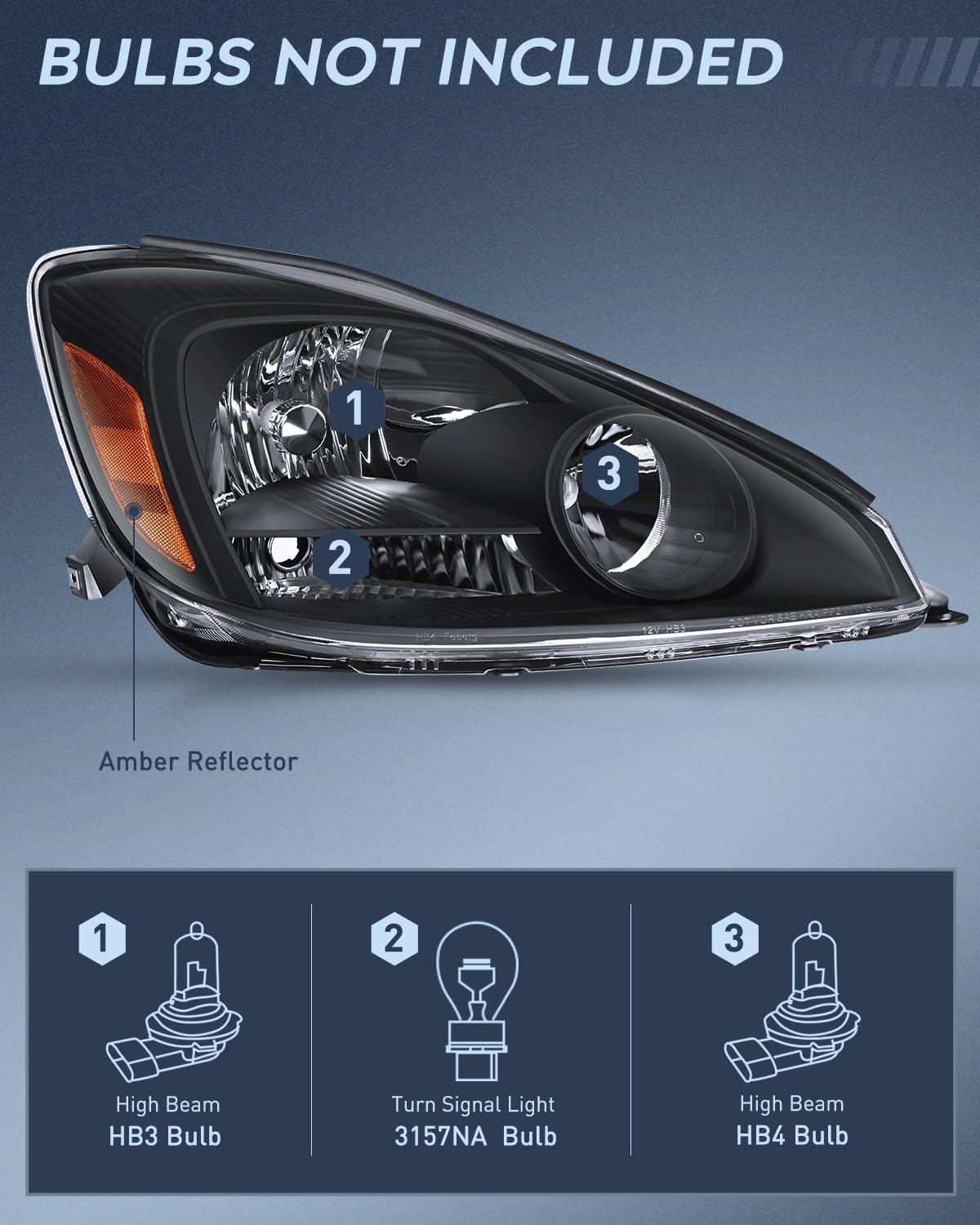 image:imageNilight Headlight Assembly Compatible with 2004 2005 Toyota Sienna Black Housing Amber Reflector Upgraded Clear Lens Headlights Replacement Driver and Passenger SideBlack Housing Amber Reflector