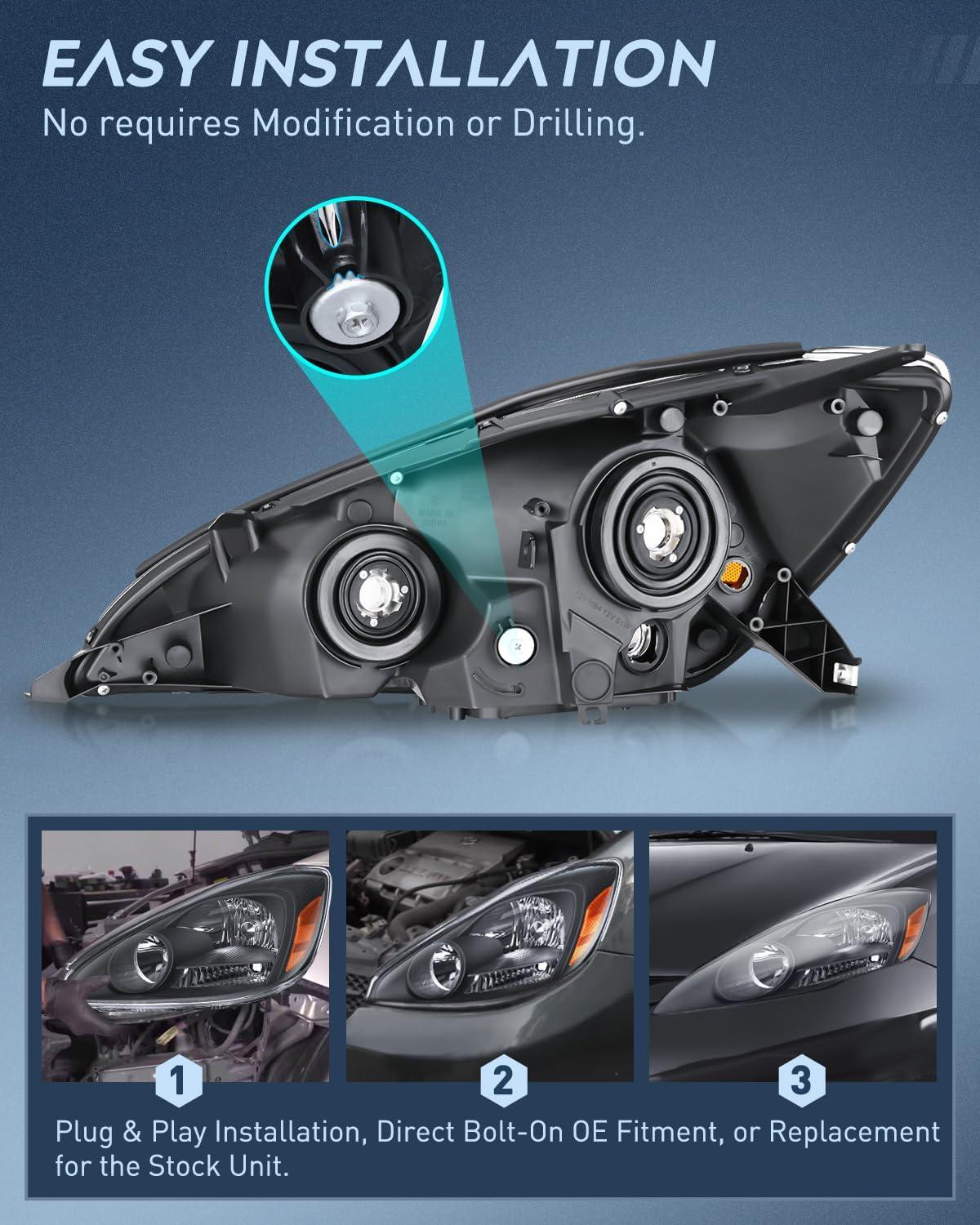 image:imageNilight Headlight Assembly Compatible with 2004 2005 Toyota Sienna Black Housing Amber Reflector Upgraded Clear Lens Headlights Replacement Driver and Passenger SideBlack Housing Amber Reflector