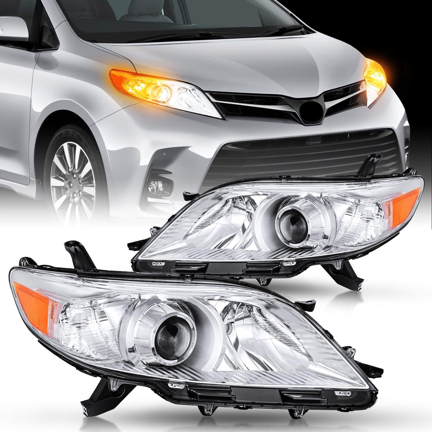 image:imageNilight Headlight Assembly Compatible with 2004 2005 Toyota Sienna Black Housing Amber Reflector Upgraded Clear Lens Headlights Replacement Driver and Passenger SideChrome Housing Amber Reflector