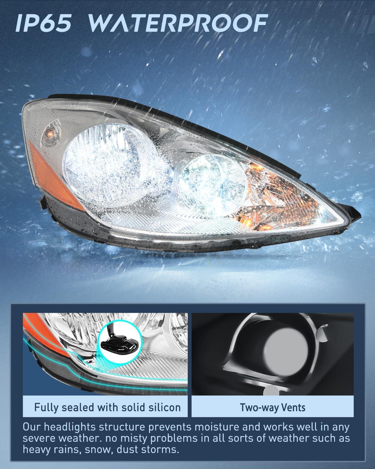 image:imageNilight Headlight Assembly Compatible with 2004 2005 Toyota Sienna Black Housing Amber Reflector Upgraded Clear Lens Headlights Replacement Driver and Passenger SideChrome Housing Amber Reflector