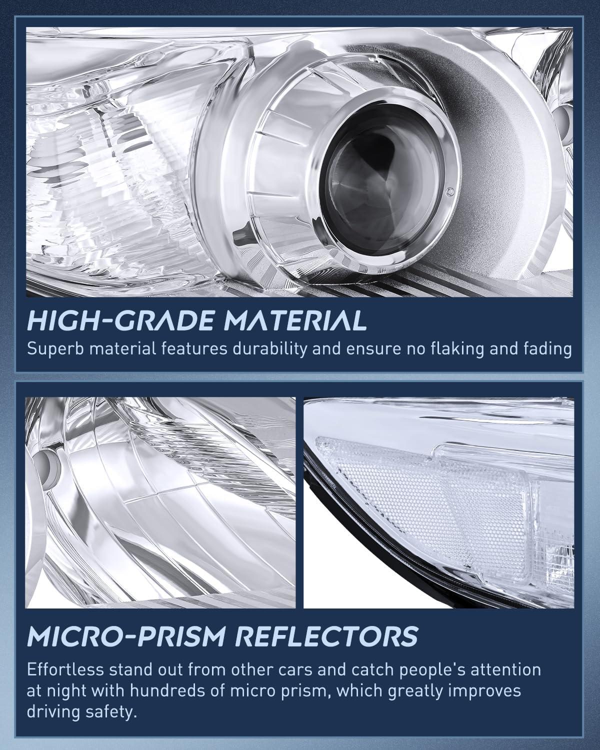 image:imageNilight Headlight Assembly Compatible with 2004 2005 Toyota Sienna Black Housing Amber Reflector Upgraded Clear Lens Headlights Replacement Driver and Passenger SideChrome Housing Clear Reflector