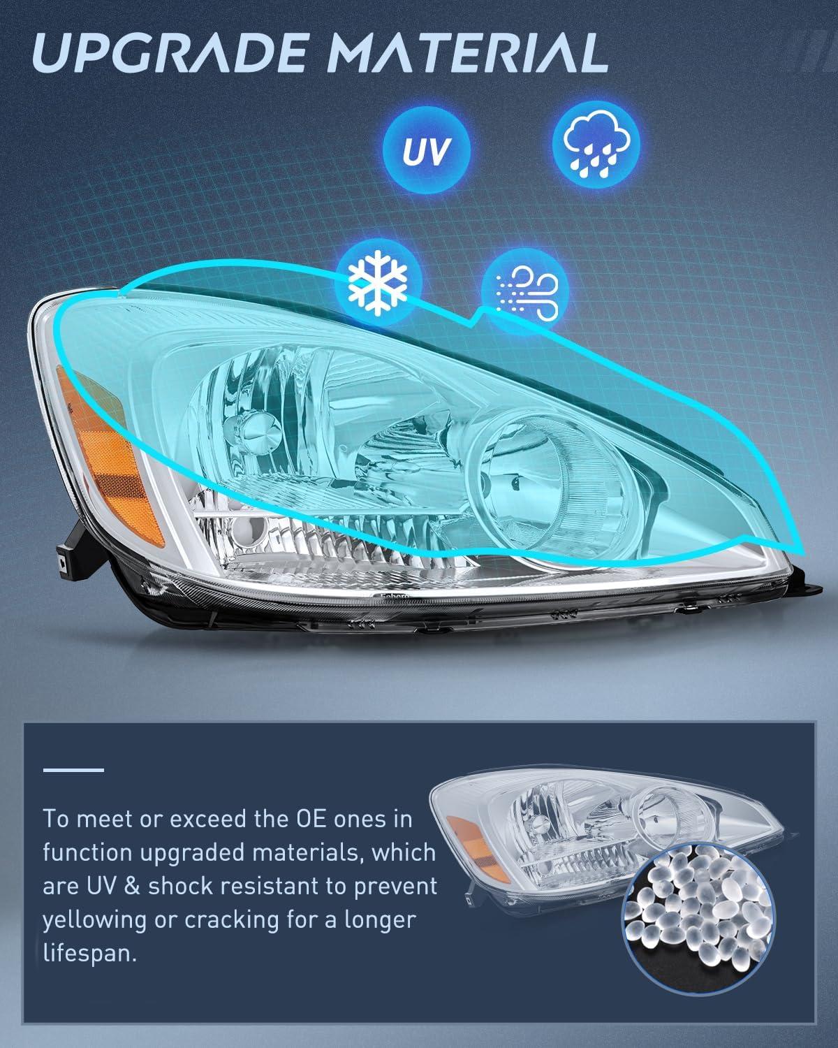 image:imageNilight Headlight Assembly Compatible with 2004 2005 Toyota Sienna Black Housing Amber Reflector Upgraded Clear Lens Headlights Replacement Driver and Passenger SideChrome Housing Amber Reflector