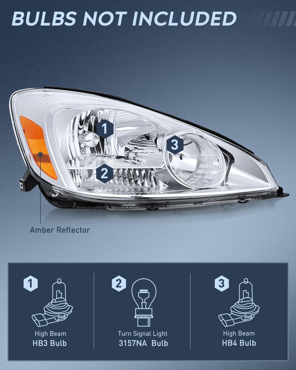 image:imageNilight Headlight Assembly Compatible with 2004 2005 Toyota Sienna Black Housing Amber Reflector Upgraded Clear Lens Headlights Replacement Driver and Passenger SideChrome Housing Amber Reflector