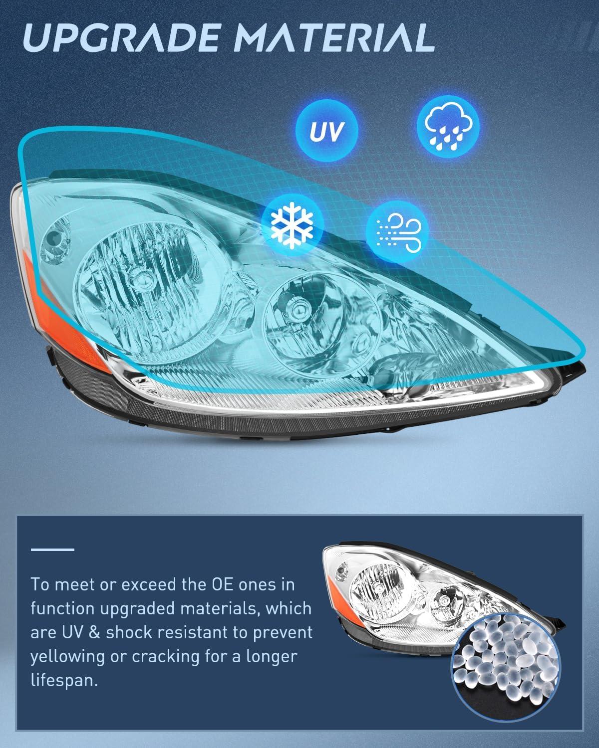 image:imageNilight Headlight Assembly Compatible with 2004 2005 Toyota Sienna Black Housing Amber Reflector Upgraded Clear Lens Headlights Replacement Driver and Passenger SideChrome Housing Amber Reflector