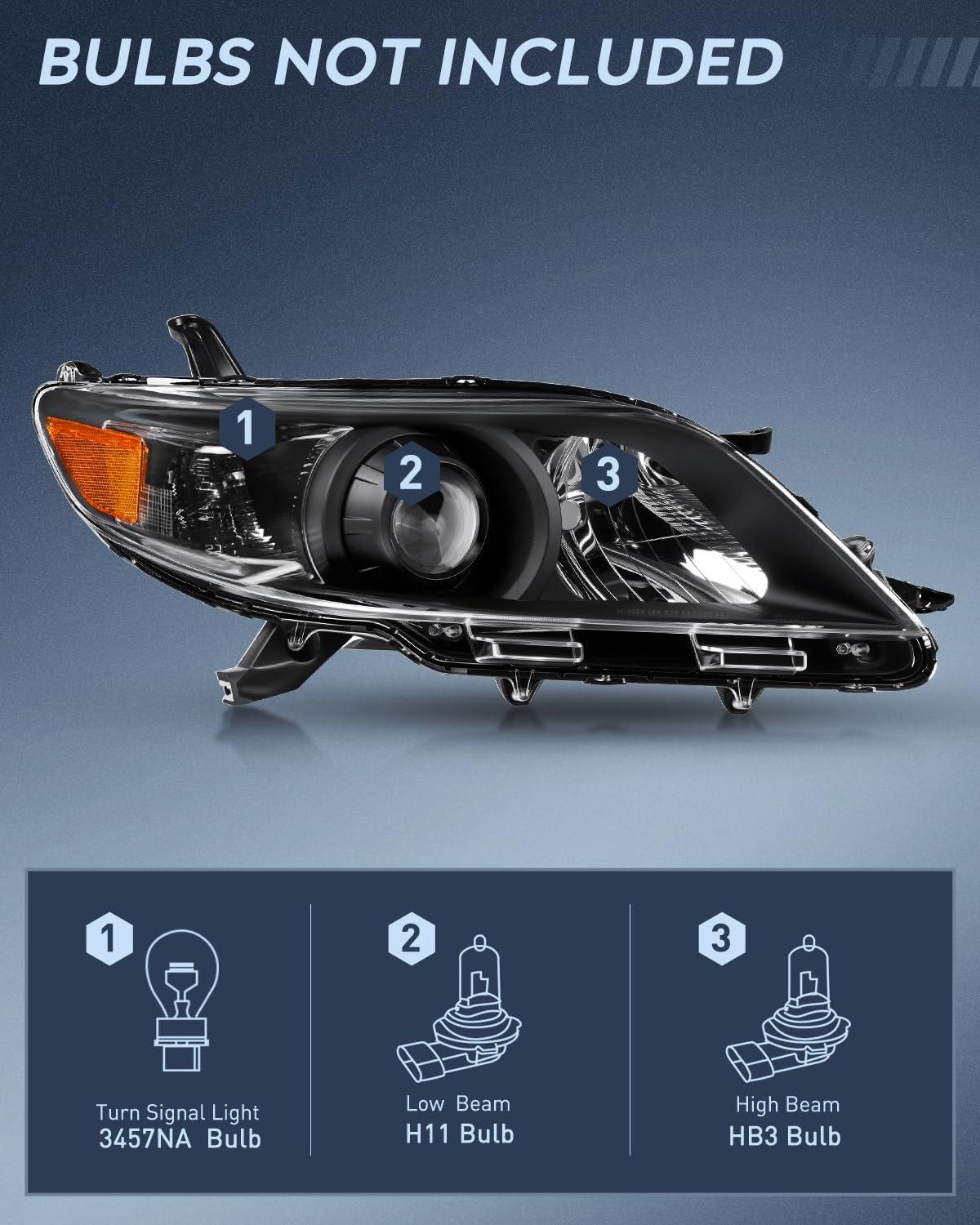 image:imageNilight Headlight Assembly Compatible with 2004 2005 Toyota Sienna Black Housing Amber Reflector Upgraded Clear Lens Headlights Replacement Driver and Passenger SideBlack Housing Amber Reflector