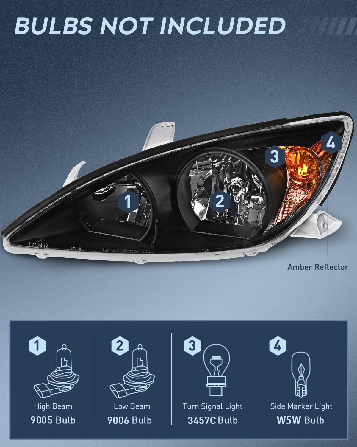 image:imageNilight Headlight Assembly Compatible with 2005 2006 Toyota Camry LE XLE SE Headlamps Replacement Chrome Housing Amber Reflector Upgraded Clear Lens Driver and Passenger SideBlack Housing Amber Reflector