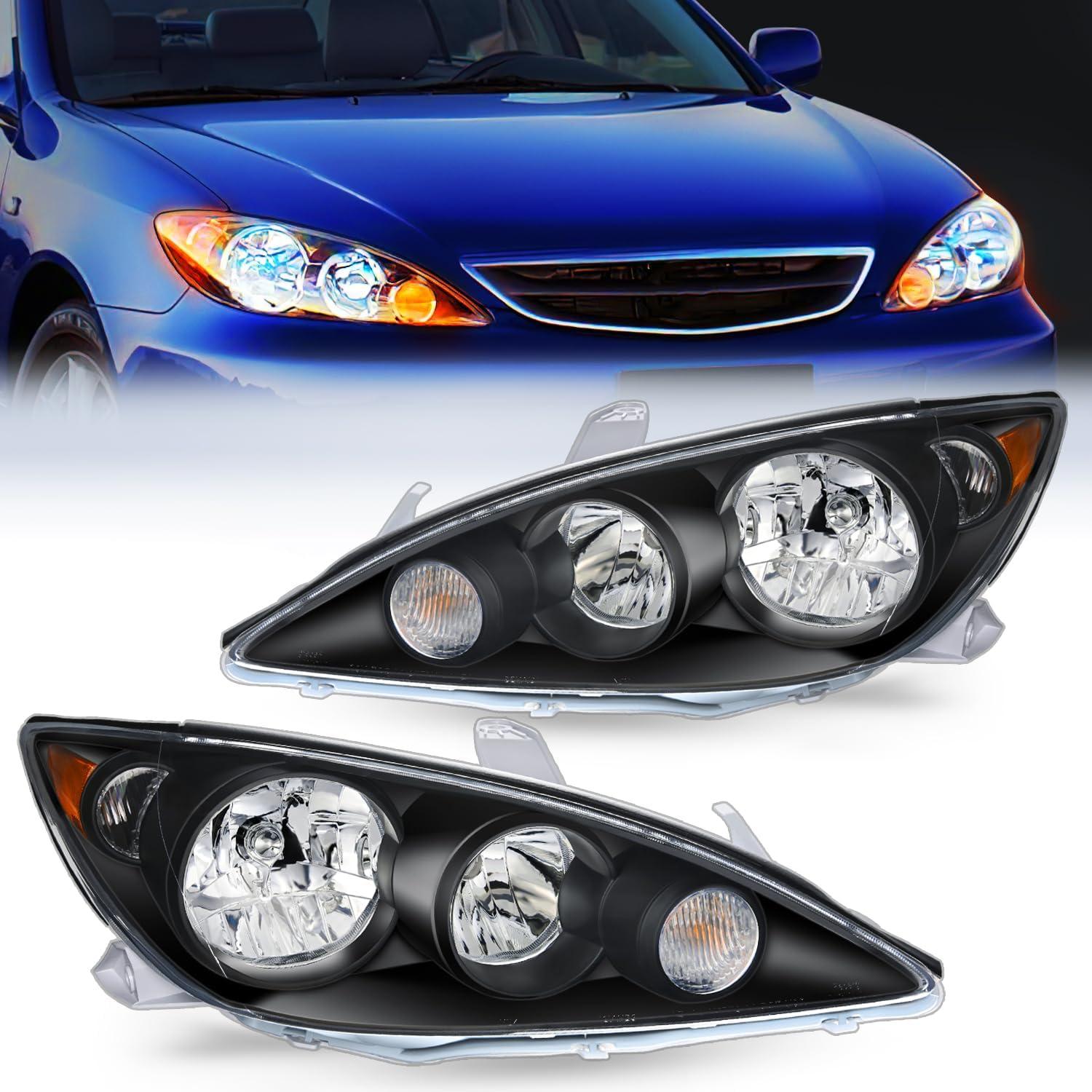 image:imageNilight Headlight Assembly Compatible with 2005 2006 Toyota Camry LE XLE SE Headlamps Replacement Chrome Housing Amber Reflector Upgraded Clear Lens Driver and Passenger SideBlack Housing Amber Reflector