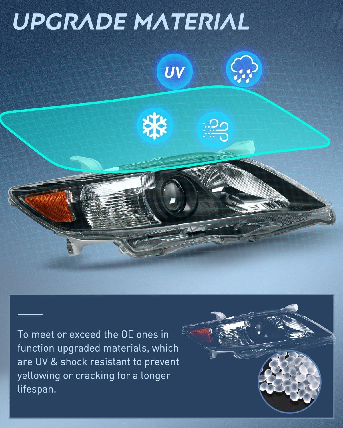 image:imageNilight Headlight Assembly Compatible with 2005 2006 Toyota Camry LE XLE SE Headlamps Replacement Chrome Housing Amber Reflector Upgraded Clear Lens Driver and Passenger SideBlack Housing Amber Reflector
