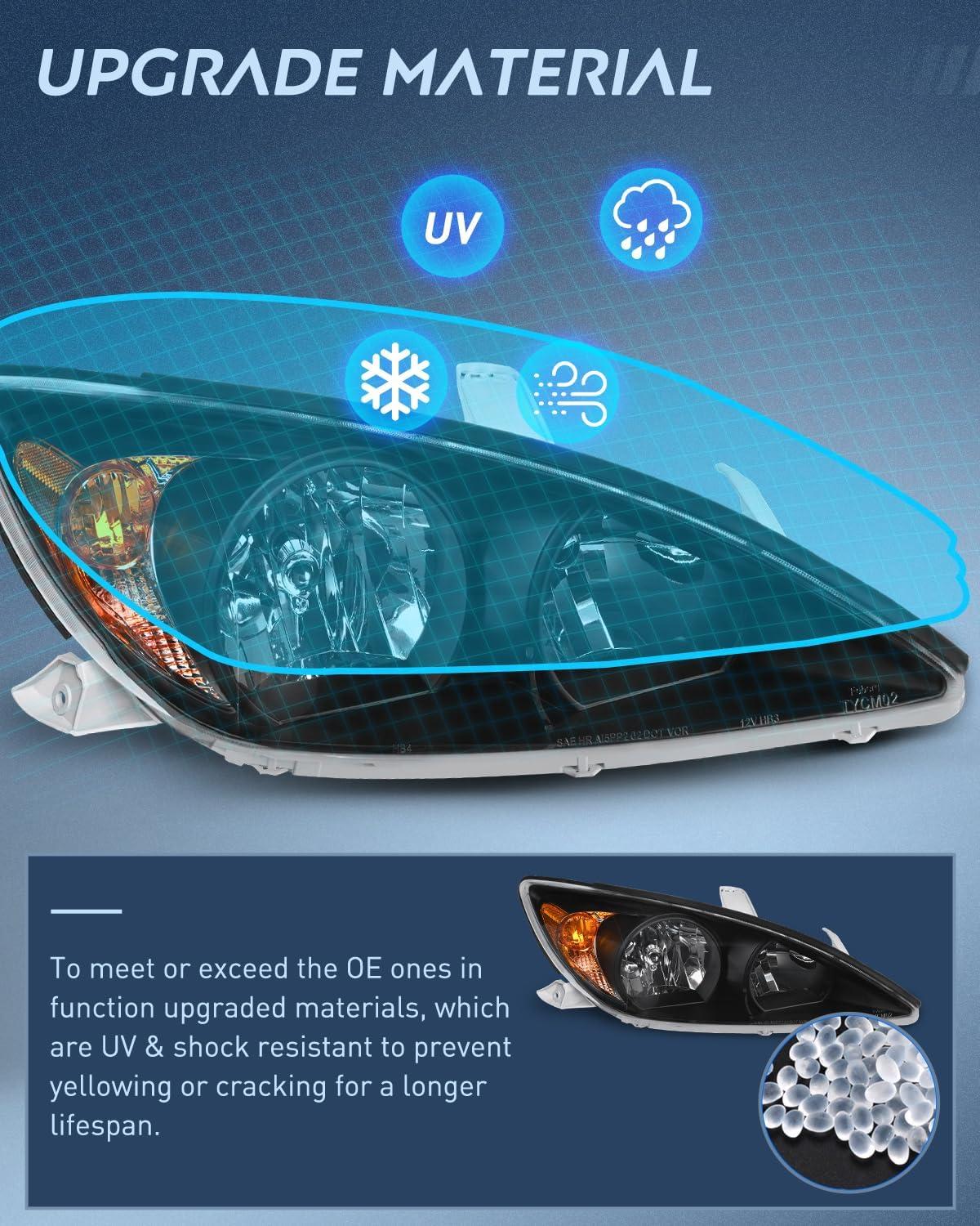 image:imageNilight Headlight Assembly Compatible with 2005 2006 Toyota Camry LE XLE SE Headlamps Replacement Chrome Housing Amber Reflector Upgraded Clear Lens Driver and Passenger SideBlack Housing Amber Reflector