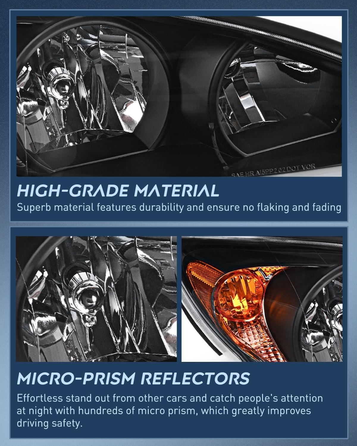 image:imageNilight Headlight Assembly Compatible with 2005 2006 Toyota Camry LE XLE SE Headlamps Replacement Chrome Housing Amber Reflector Upgraded Clear Lens Driver and Passenger SideBlack Housing Amber Reflector