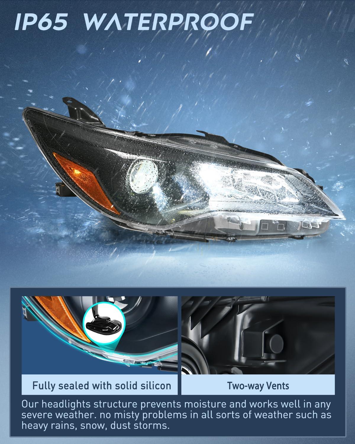 image:imageNilight Headlight Assembly Compatible with 2005 2006 Toyota Camry LE XLE SE Headlamps Replacement Chrome Housing Amber Reflector Upgraded Clear Lens Driver and Passenger SideBlack Housing Amber Reflector