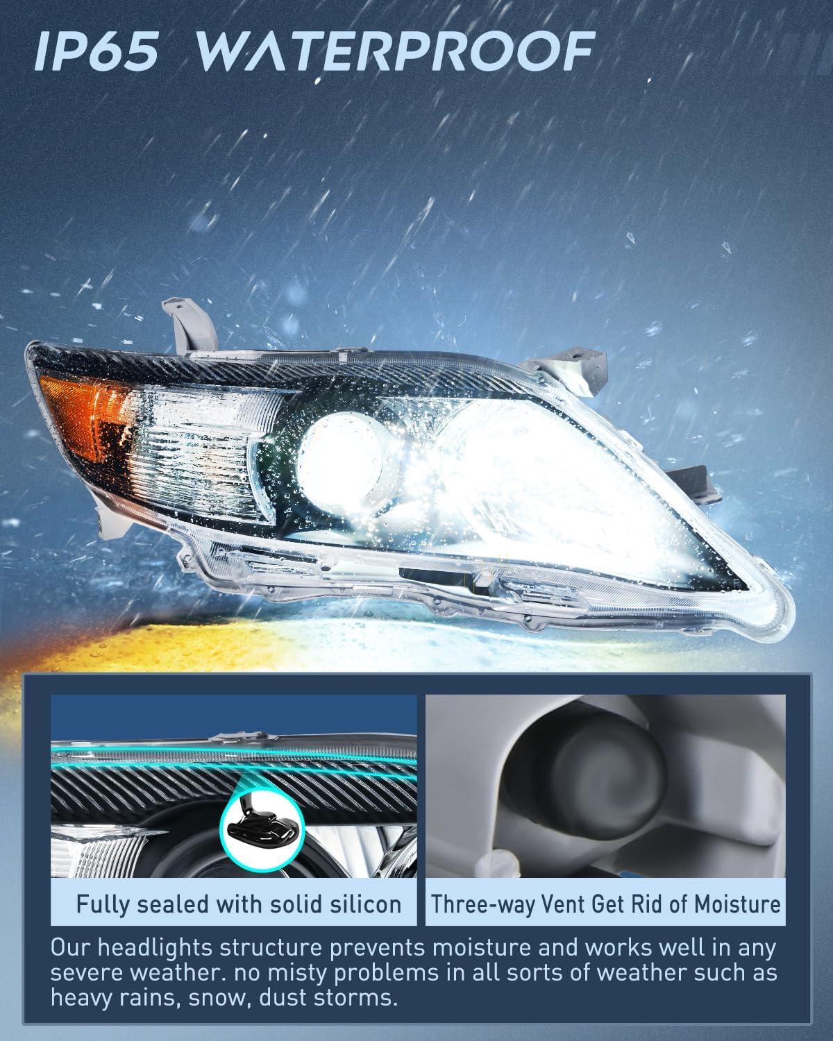 image:imageNilight Headlight Assembly Compatible with 2005 2006 Toyota Camry LE XLE SE Headlamps Replacement Chrome Housing Amber Reflector Upgraded Clear Lens Driver and Passenger SideBlack Housing Amber Reflector