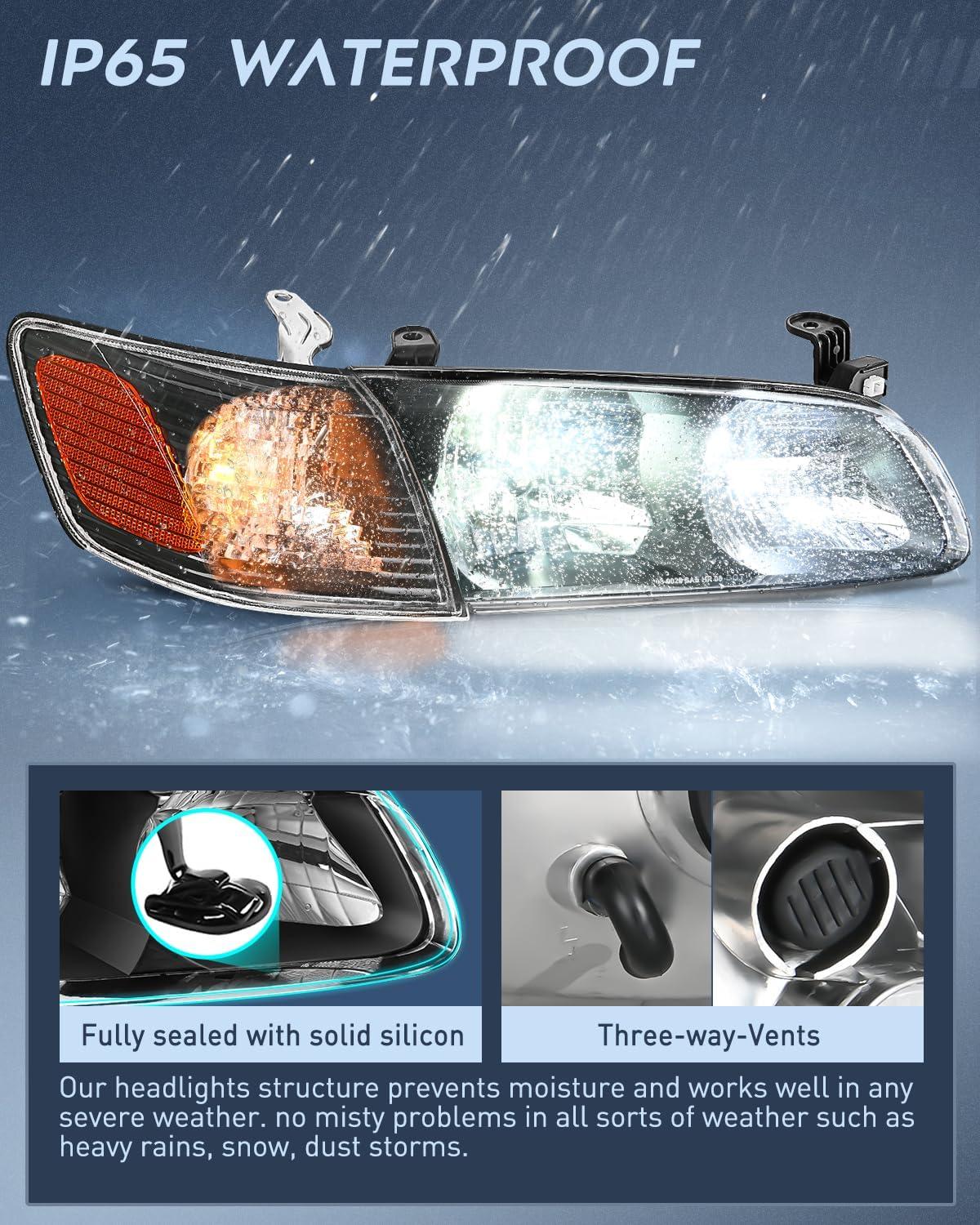 image:imageNilight Headlight Assembly Compatible with 2005 2006 Toyota Camry LE XLE SE Headlamps Replacement Chrome Housing Amber Reflector Upgraded Clear Lens Driver and Passenger SideBlack Housing Amber Reflector