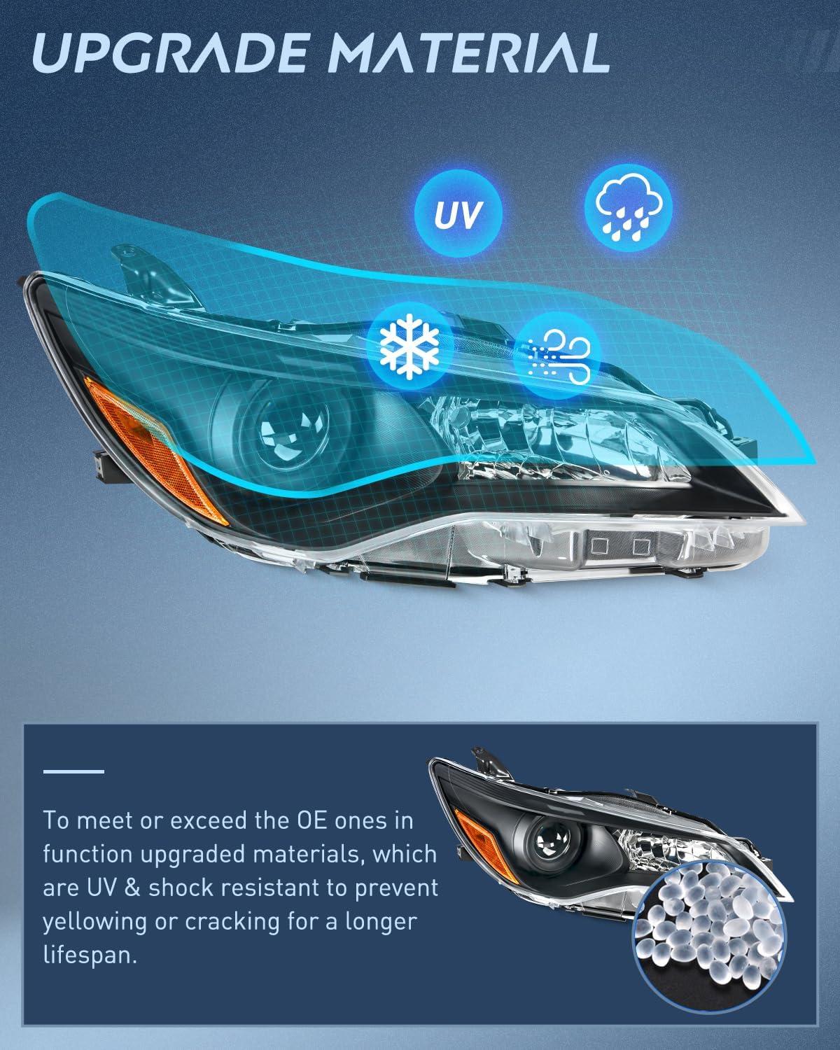 image:imageNilight Headlight Assembly Compatible with 2005 2006 Toyota Camry LE XLE SE Headlamps Replacement Chrome Housing Amber Reflector Upgraded Clear Lens Driver and Passenger SideBlack Housing Amber Reflector