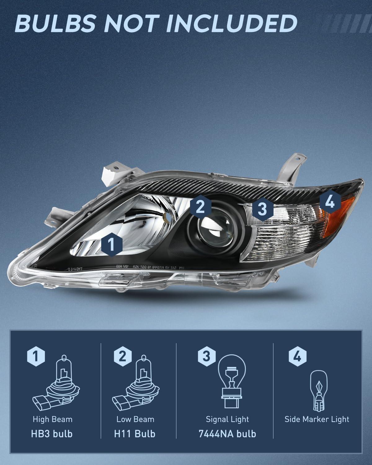 image:imageNilight Headlight Assembly Compatible with 2005 2006 Toyota Camry LE XLE SE Headlamps Replacement Chrome Housing Amber Reflector Upgraded Clear Lens Driver and Passenger SideBlack Housing Amber Reflector
