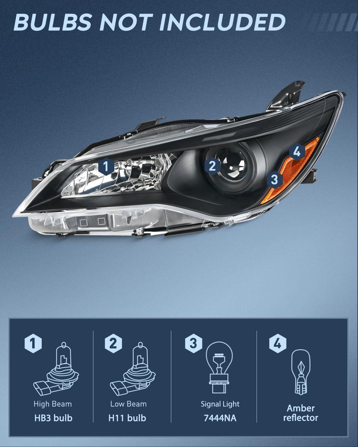 image:imageNilight Headlight Assembly Compatible with 2005 2006 Toyota Camry LE XLE SE Headlamps Replacement Chrome Housing Amber Reflector Upgraded Clear Lens Driver and Passenger SideBlack Housing Amber Reflector