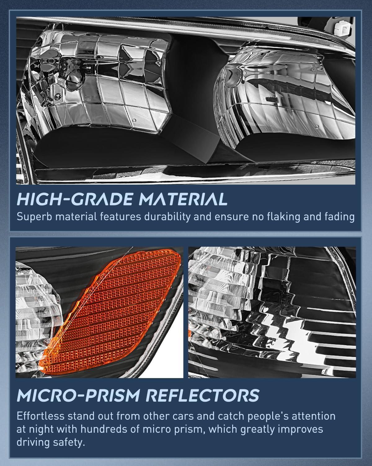 image:imageNilight Headlight Assembly Compatible with 2005 2006 Toyota Camry LE XLE SE Headlamps Replacement Chrome Housing Amber Reflector Upgraded Clear Lens Driver and Passenger SideBlack Housing Amber Reflector