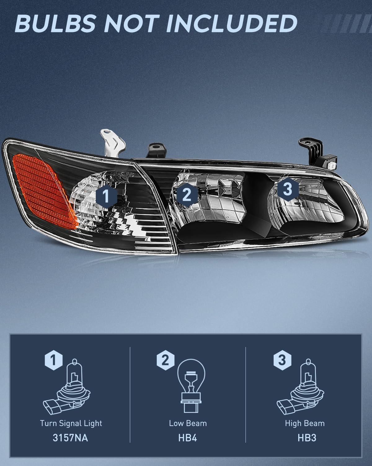 image:imageNilight Headlight Assembly Compatible with 2005 2006 Toyota Camry LE XLE SE Headlamps Replacement Chrome Housing Amber Reflector Upgraded Clear Lens Driver and Passenger SideBlack Housing Amber Reflector