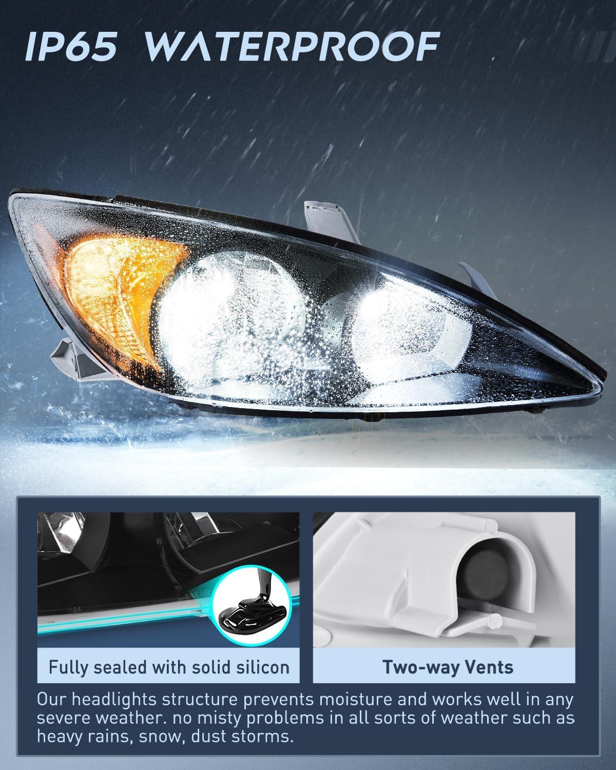 image:imageNilight Headlight Assembly Compatible with 2005 2006 Toyota Camry LE XLE SE Headlamps Replacement Chrome Housing Amber Reflector Upgraded Clear Lens Driver and Passenger SideBlack Housing Amber Reflector