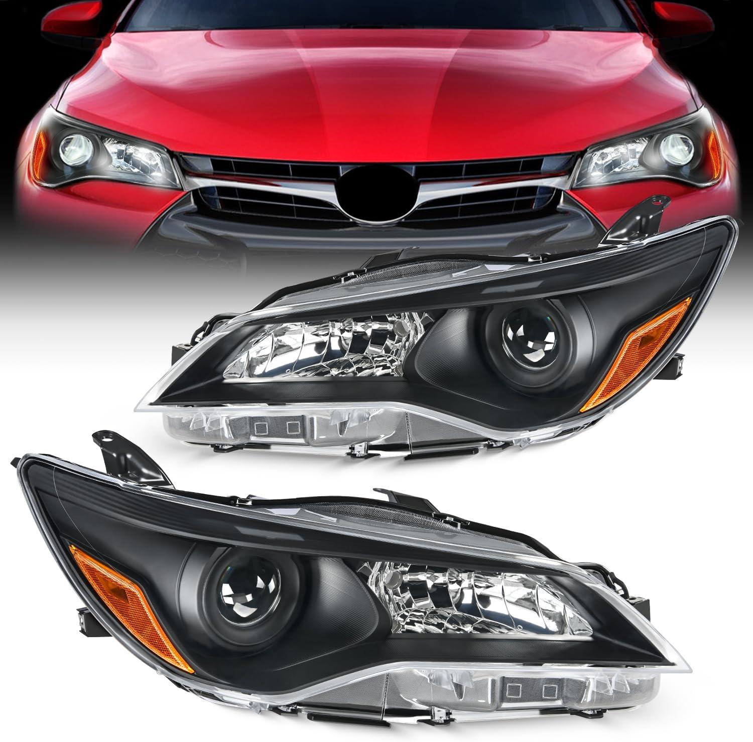 image:imageNilight Headlight Assembly Compatible with 2005 2006 Toyota Camry LE XLE SE Headlamps Replacement Chrome Housing Amber Reflector Upgraded Clear Lens Driver and Passenger SideBlack Housing Amber Reflector