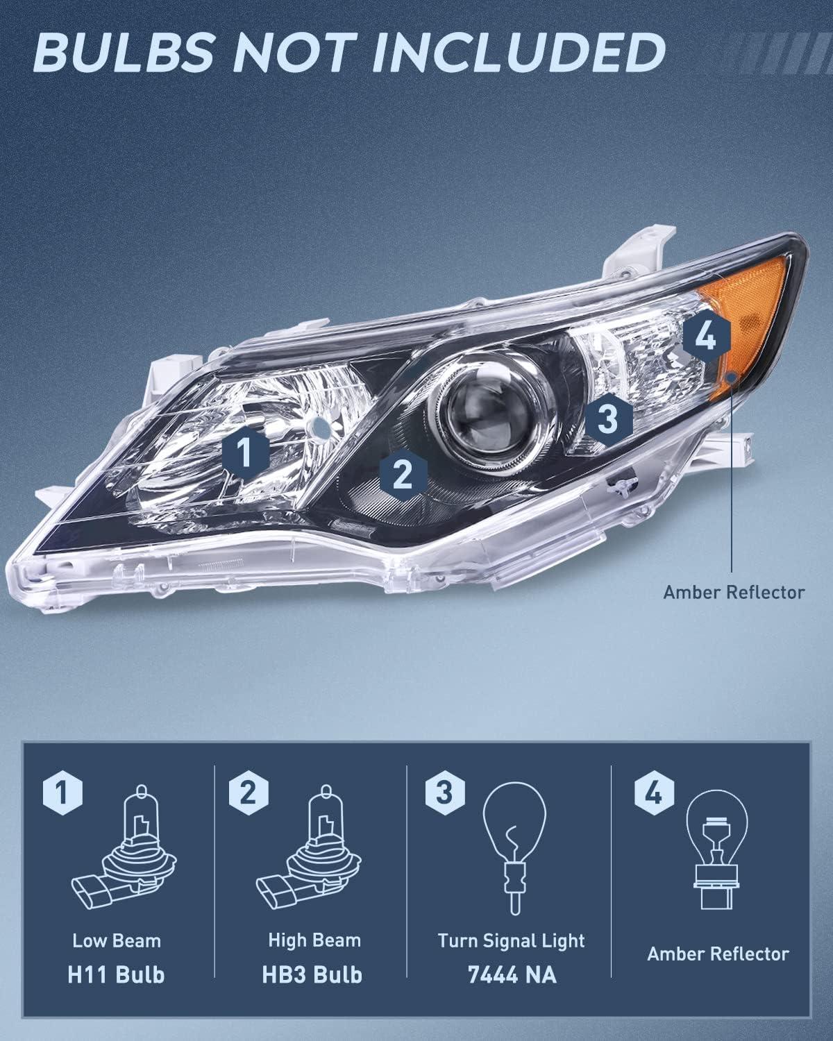 image:imageNilight Headlight Assembly Compatible with 2005 2006 Toyota Camry LE XLE SE Headlamps Replacement Chrome Housing Amber Reflector Upgraded Clear Lens Driver and Passenger SideBlack Housing Amber Reflector