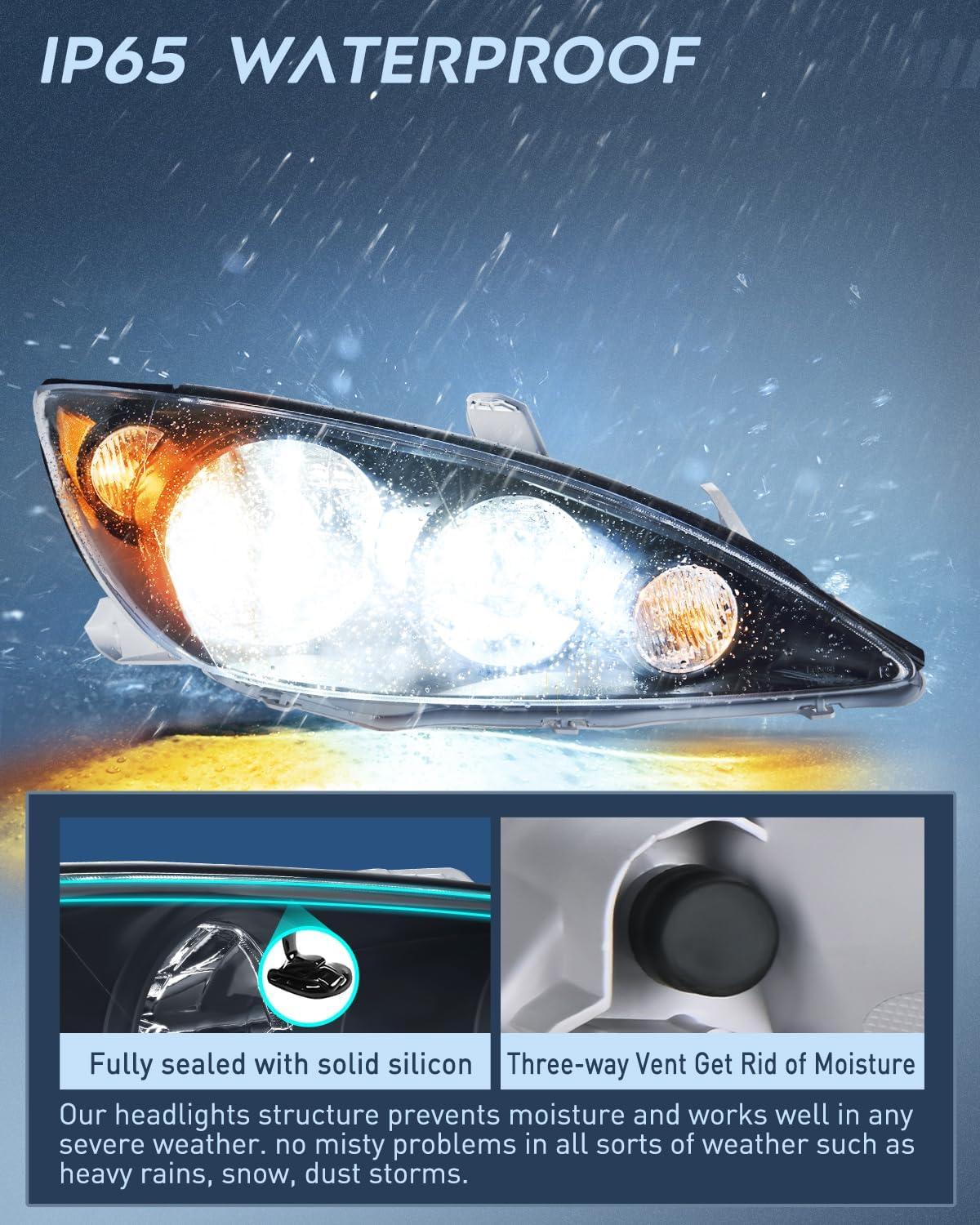 image:imageNilight Headlight Assembly Compatible with 2005 2006 Toyota Camry LE XLE SE Headlamps Replacement Chrome Housing Amber Reflector Upgraded Clear Lens Driver and Passenger SideBlack Housing Amber Reflector