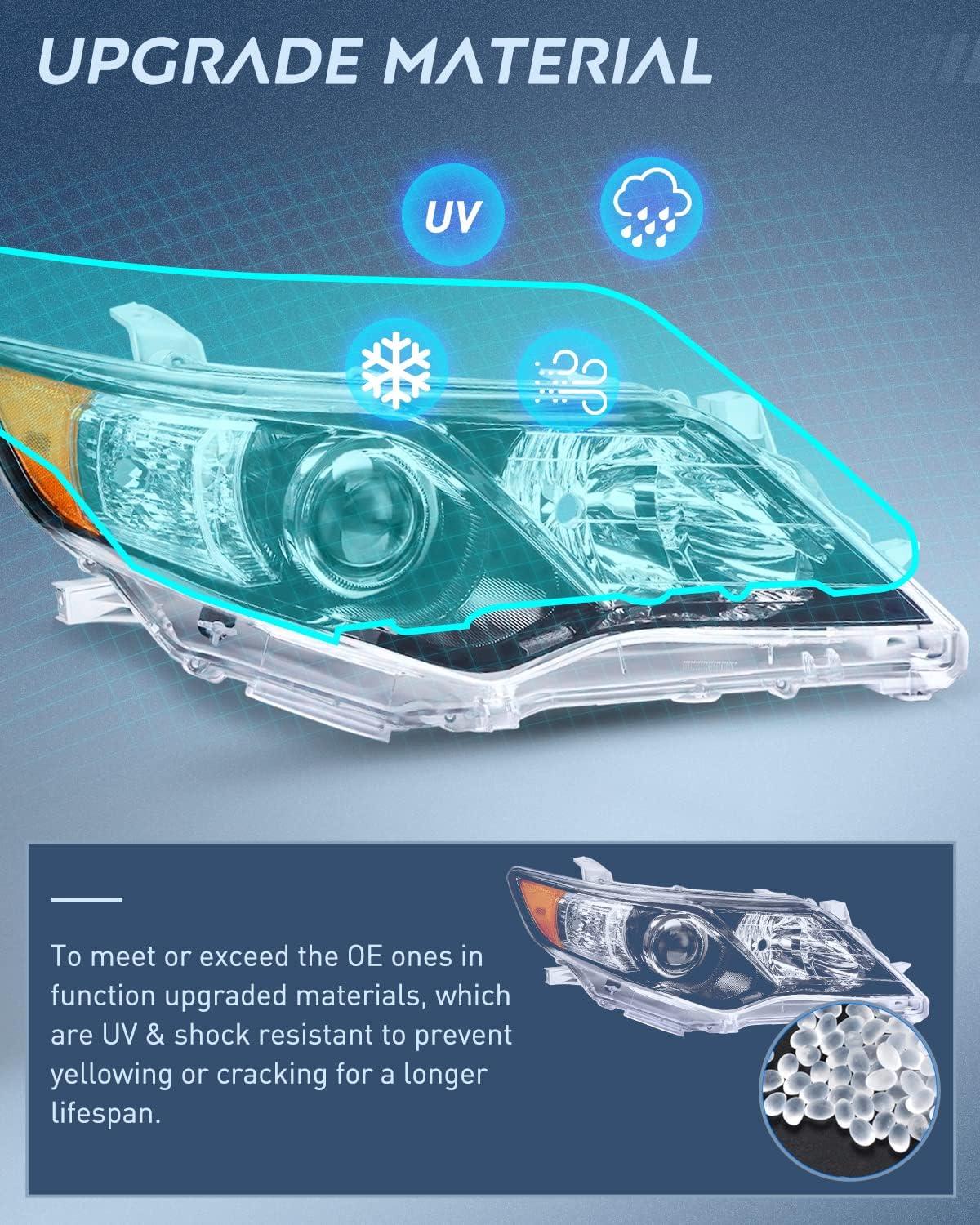 image:imageNilight Headlight Assembly Compatible with 2005 2006 Toyota Camry LE XLE SE Headlamps Replacement Chrome Housing Amber Reflector Upgraded Clear Lens Driver and Passenger SideBlack Housing Amber Reflector