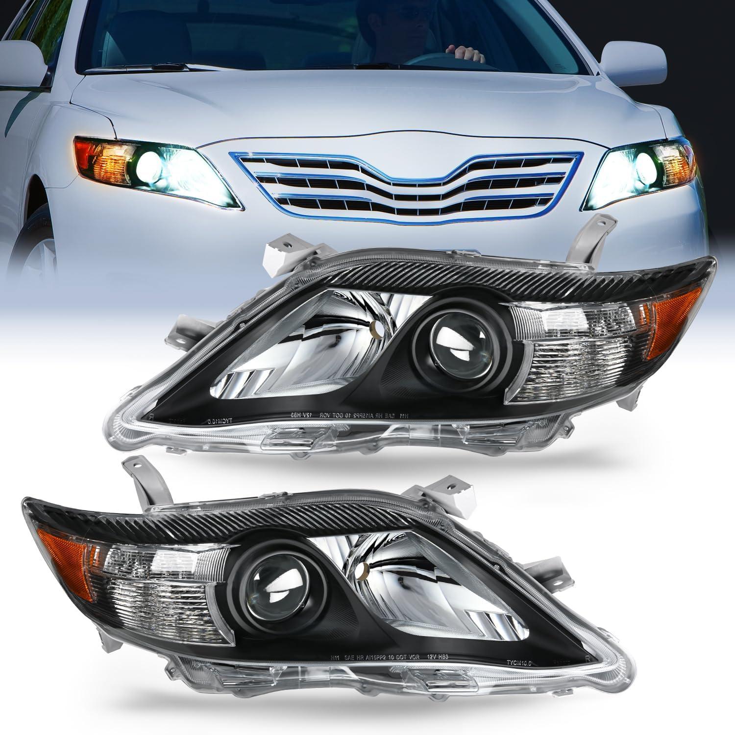 image:imageNilight Headlight Assembly Compatible with 2005 2006 Toyota Camry LE XLE SE Headlamps Replacement Chrome Housing Amber Reflector Upgraded Clear Lens Driver and Passenger SideBlack Housing Amber Reflector