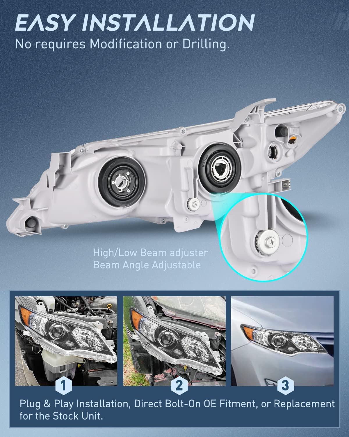 image:imageNilight Headlight Assembly Compatible with 2005 2006 Toyota Camry LE XLE SE Headlamps Replacement Chrome Housing Amber Reflector Upgraded Clear Lens Driver and Passenger SideBlack Housing Amber Reflector
