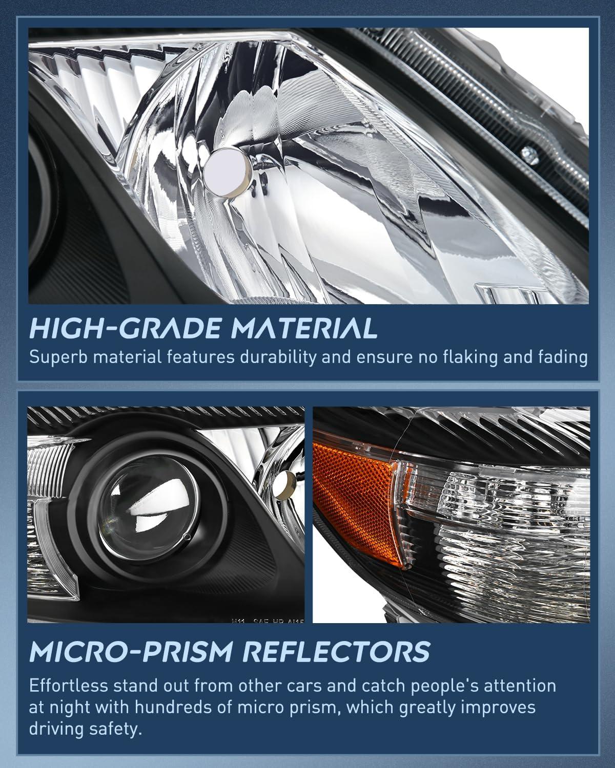 image:imageNilight Headlight Assembly Compatible with 2005 2006 Toyota Camry LE XLE SE Headlamps Replacement Chrome Housing Amber Reflector Upgraded Clear Lens Driver and Passenger SideBlack Housing Amber Reflector