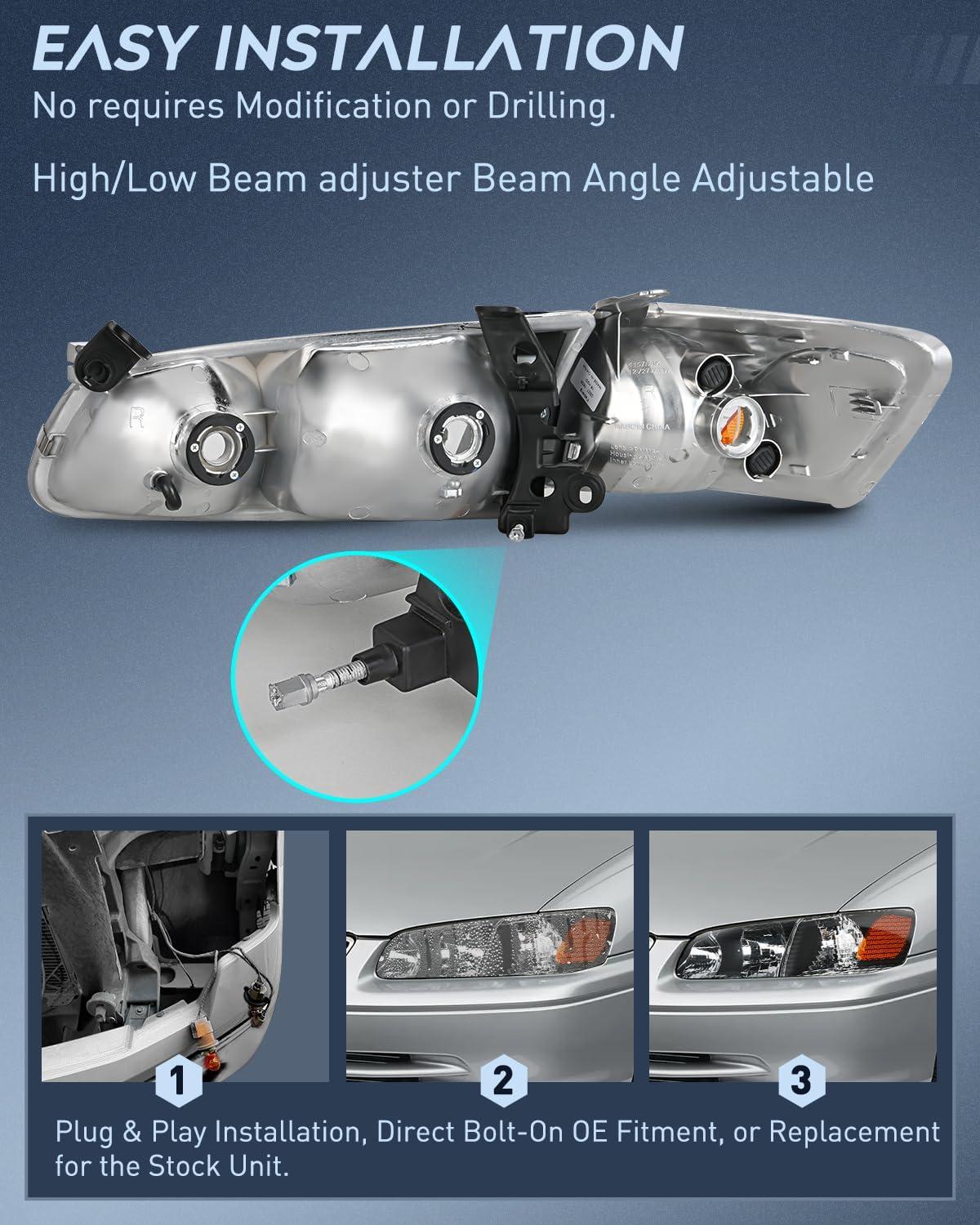 image:imageNilight Headlight Assembly Compatible with 2005 2006 Toyota Camry LE XLE SE Headlamps Replacement Chrome Housing Amber Reflector Upgraded Clear Lens Driver and Passenger SideBlack Housing Amber Reflector