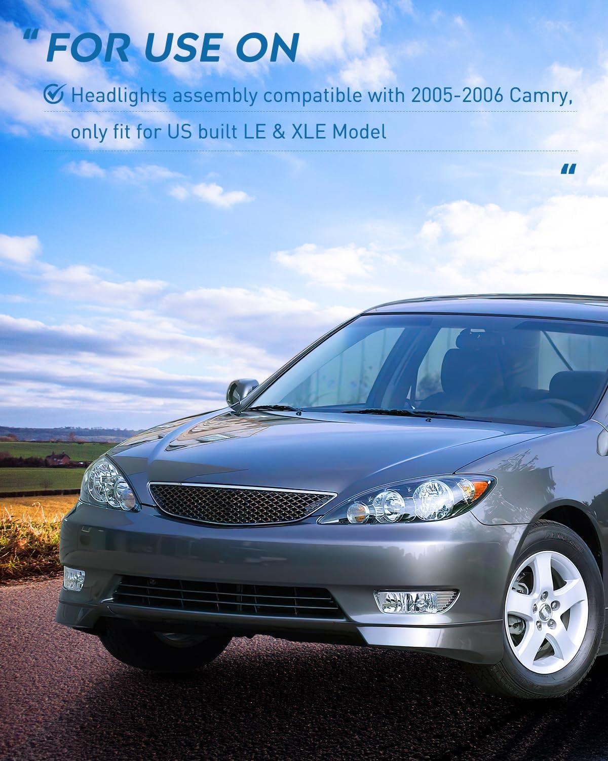 image:imageNilight Headlight Assembly Compatible with 2005 2006 Toyota Camry LE XLE SE Headlamps Replacement Chrome Housing Amber Reflector Upgraded Clear Lens Driver and Passenger SideBlack Housing Amber Reflector