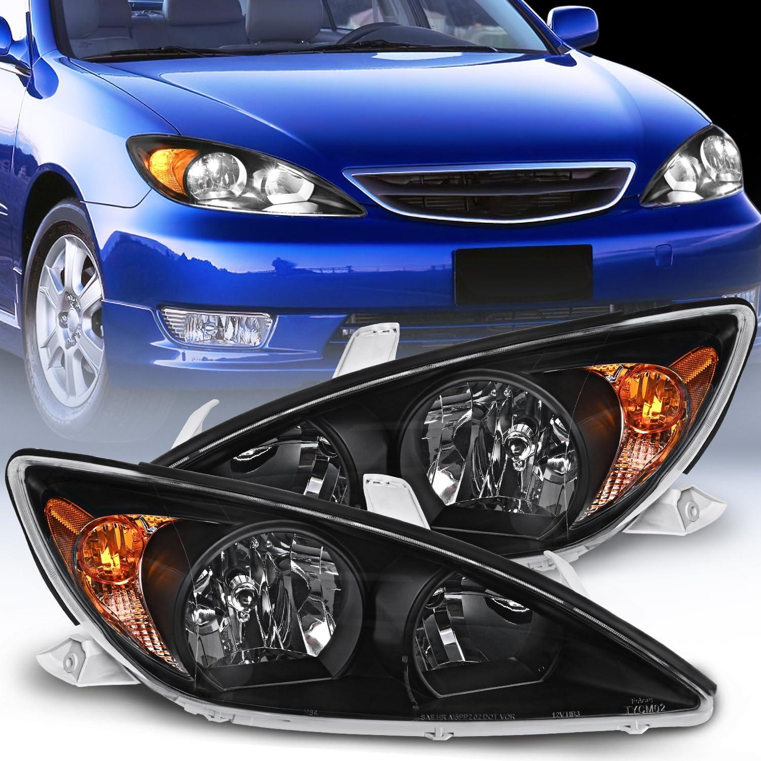image:imageNilight Headlight Assembly Compatible with 2005 2006 Toyota Camry LE XLE SE Headlamps Replacement Chrome Housing Amber Reflector Upgraded Clear Lens Driver and Passenger SideBlack Housing Amber Reflector