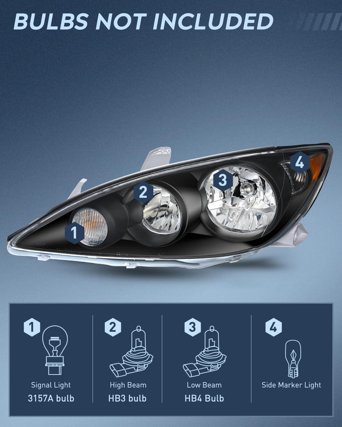 image:imageNilight Headlight Assembly Compatible with 2005 2006 Toyota Camry LE XLE SE Headlamps Replacement Chrome Housing Amber Reflector Upgraded Clear Lens Driver and Passenger SideBlack Housing Amber Reflector