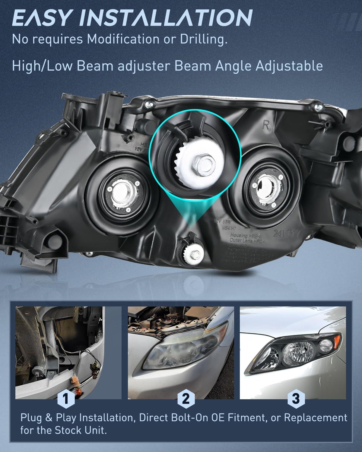 image:imageNilight Headlight Assembly Compatible with 2009 2010 Toyota Corolla XLELEBase Replacement Headlamp Chrome Housing Amber Reflector Driver and Passenger SideNot fit S or XRS TrimBlack Housing Amber Reflector