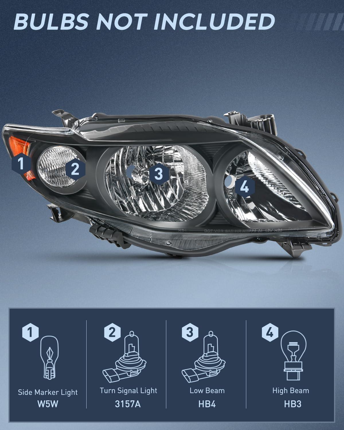 image:imageNilight Headlight Assembly Compatible with 2009 2010 Toyota Corolla XLELEBase Replacement Headlamp Chrome Housing Amber Reflector Driver and Passenger SideNot fit S or XRS TrimBlack Housing Amber Reflector