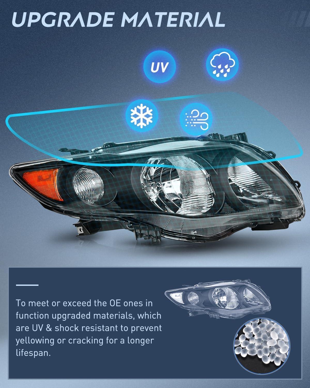 image:imageNilight Headlight Assembly Compatible with 2009 2010 Toyota Corolla XLELEBase Replacement Headlamp Chrome Housing Amber Reflector Driver and Passenger SideNot fit S or XRS TrimBlack Housing Amber Reflector