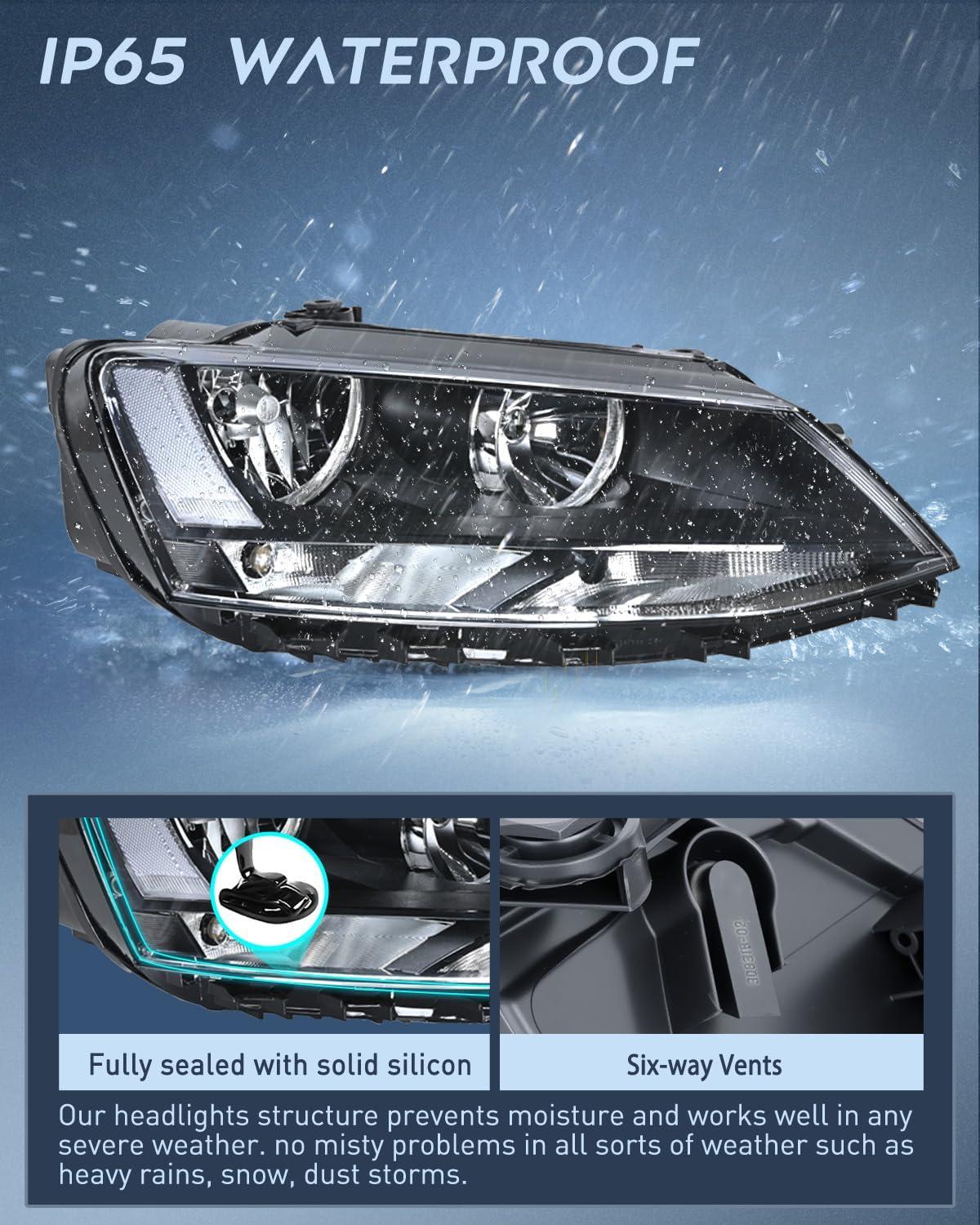 image:imageNilight Headlight Assembly Compatible with 2011 2012 2013 2014 2015 2016 2017 2018 Volkswagen Jetta MK6 OE Style Replacement Black Housing Clear Reflector Halogen Headlamps Driver and Passenger Side