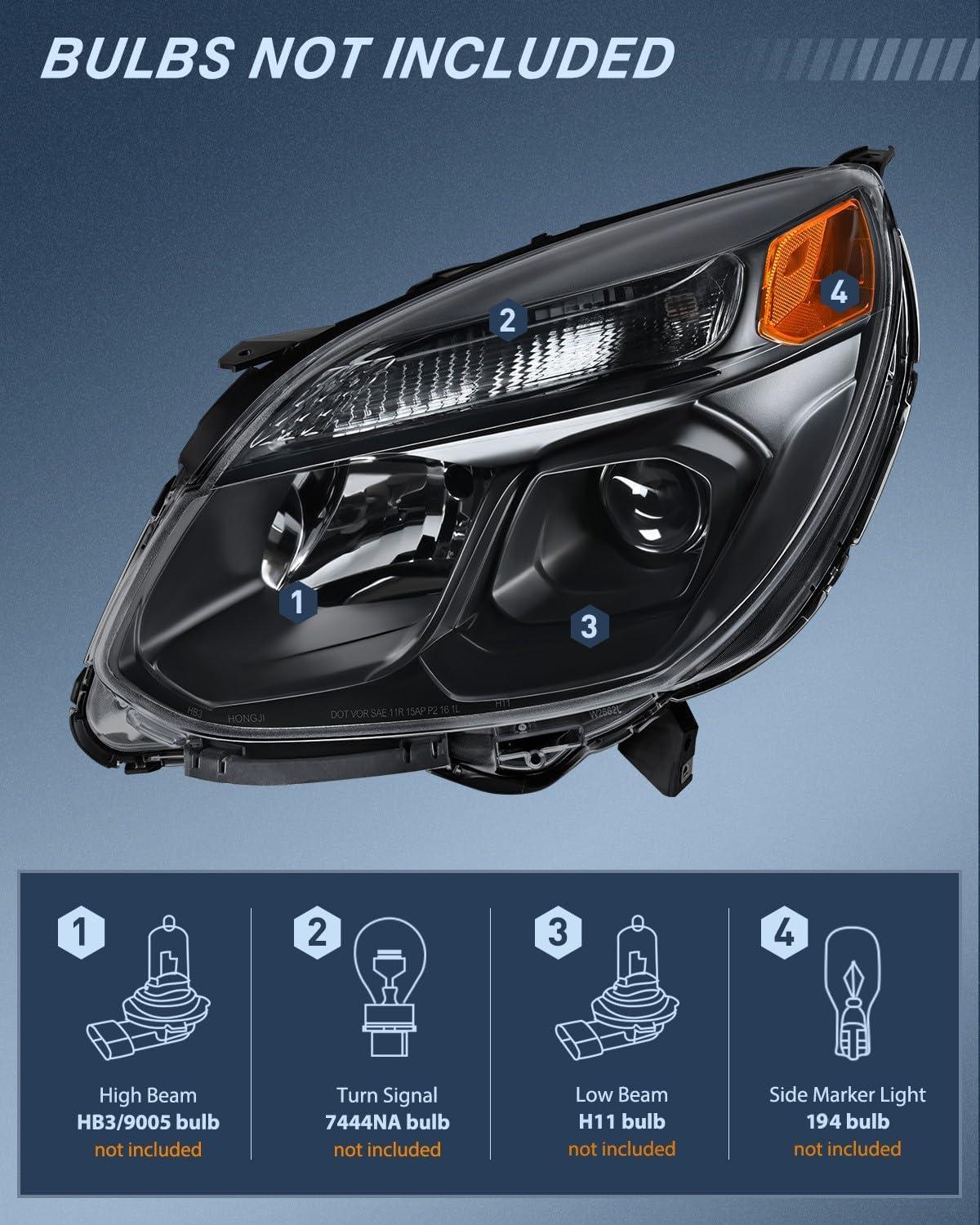 image:imageNilight Headlight Assembly Compatible with 2016 2017 Chevy Equinox OE Style Projector Replacement Halogen Headlights Black Housing Amber Reflector Headlamp Passenger and Driver SideBlack Housing Amber Reflector