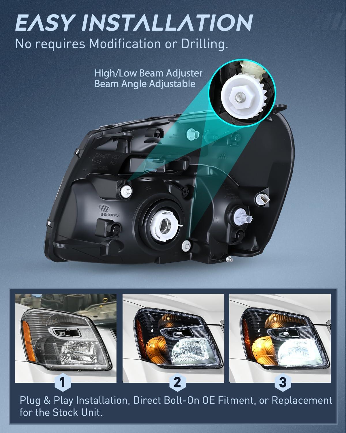 image:imageNilight Headlight Assembly Compatible with 2016 2017 Chevy Equinox OE Style Projector Replacement Halogen Headlights Black Housing Amber Reflector Headlamp Passenger and Driver SideBlack Housing Amber Reflector
