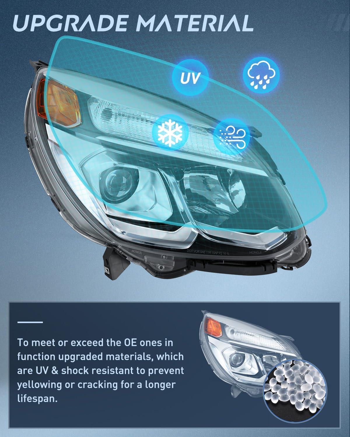 image:imageNilight Headlight Assembly Compatible with 2016 2017 Chevy Equinox OE Style Projector Replacement Halogen Headlights Black Housing Amber Reflector Headlamp Passenger and Driver SideChrome Housing Amber Reflector