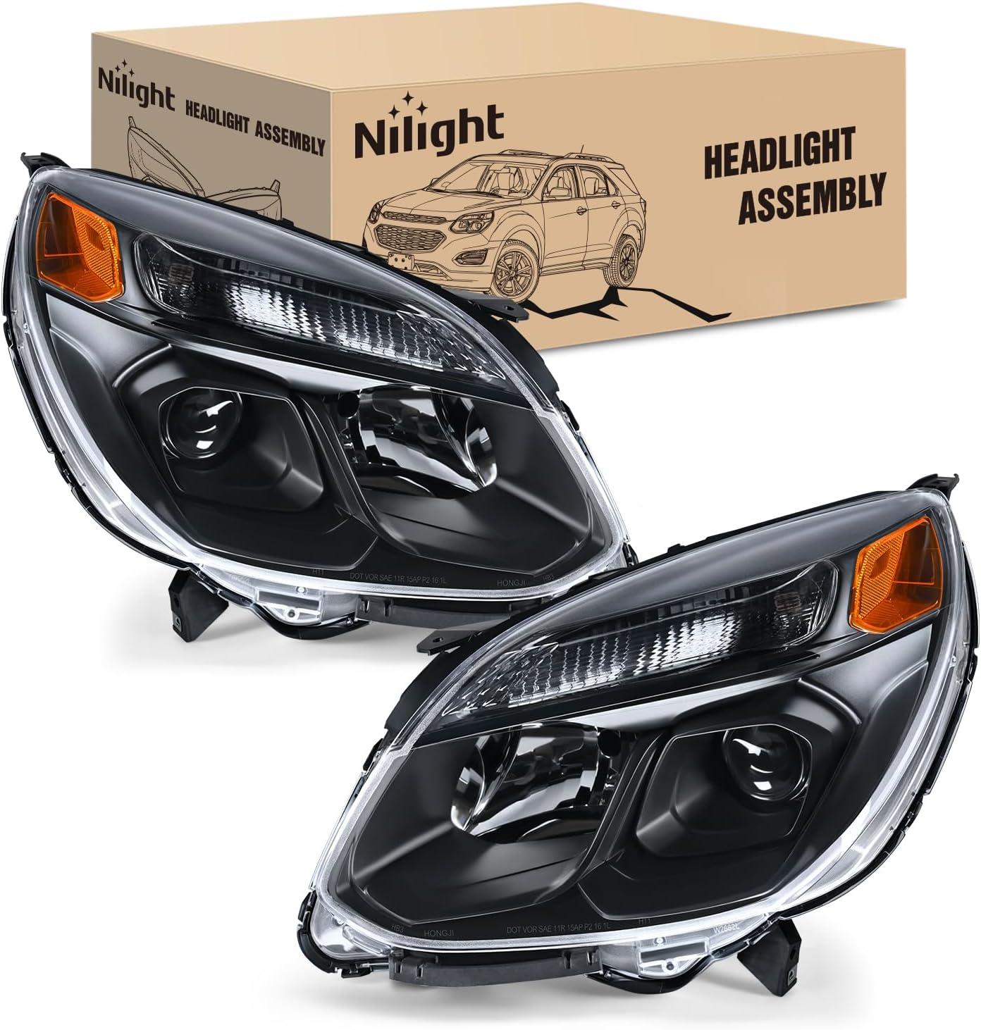 image:imageNilight Headlight Assembly Compatible with 2016 2017 Chevy Equinox OE Style Projector Replacement Halogen Headlights Black Housing Amber Reflector Headlamp Passenger and Driver SideBlack Housing Amber Reflector