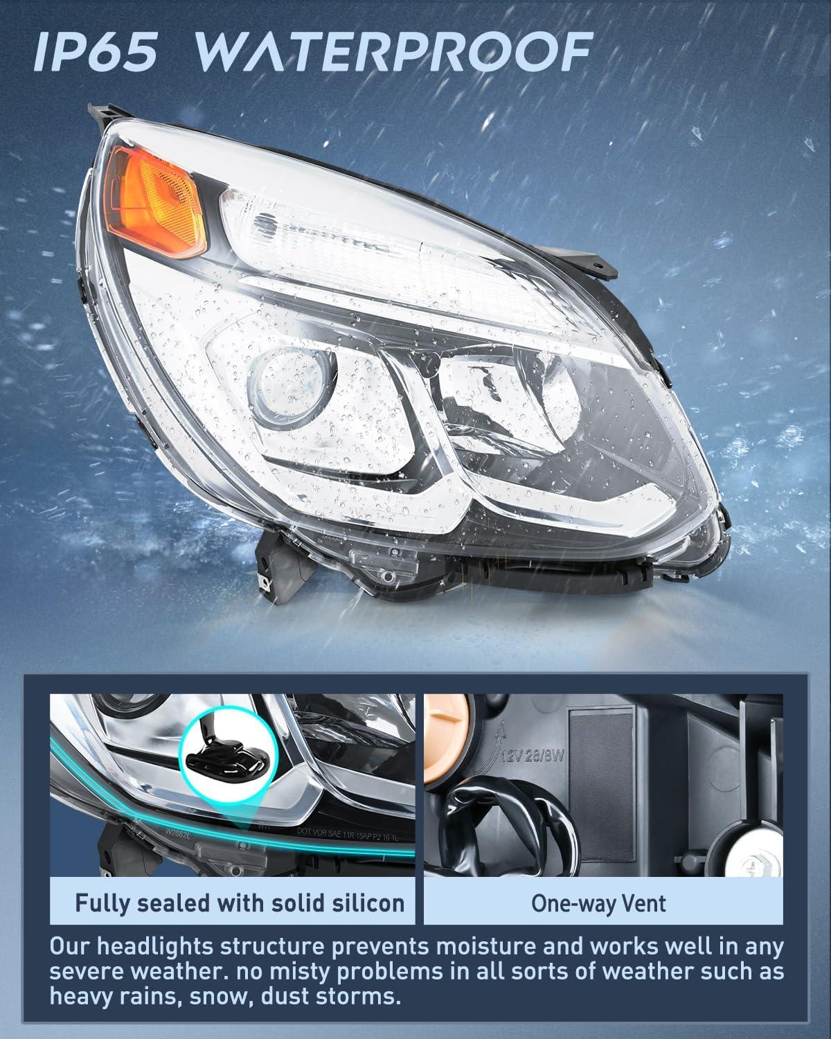 image:imageNilight Headlight Assembly Compatible with 2016 2017 Chevy Equinox OE Style Projector Replacement Halogen Headlights Black Housing Amber Reflector Headlamp Passenger and Driver SideChrome Housing Amber Reflector
