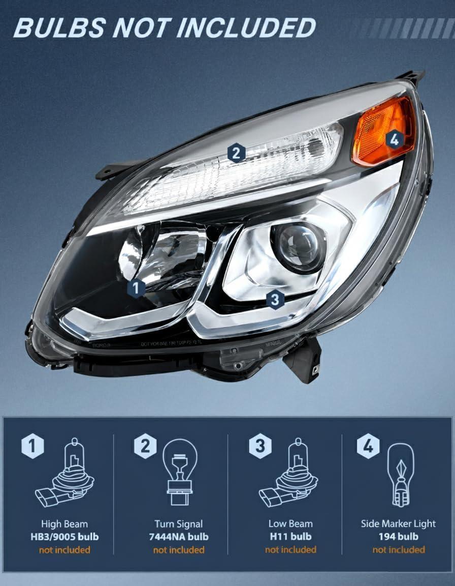 image:imageNilight Headlight Assembly Compatible with 2016 2017 Chevy Equinox OE Style Projector Replacement Halogen Headlights Black Housing Amber Reflector Headlamp Passenger and Driver SideChrome Housing Amber Reflector