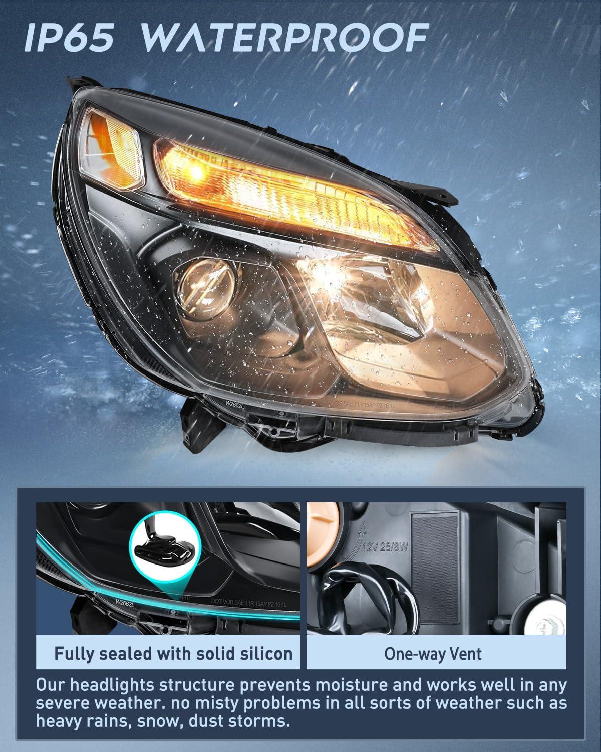 image:imageNilight Headlight Assembly Compatible with 2016 2017 Chevy Equinox OE Style Projector Replacement Halogen Headlights Black Housing Amber Reflector Headlamp Passenger and Driver SideBlack Housing Clear Reflector
